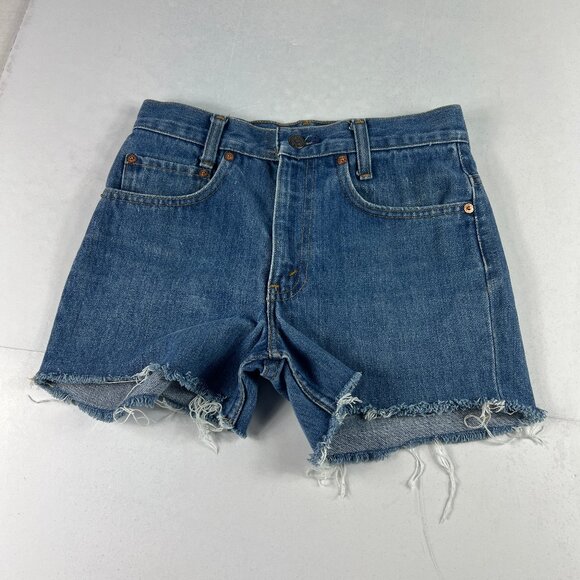 VTG 70s Levi's Jean Short Women 27* Mid Rise Blue Cut Off Denim Talon Zip Tag 28 - Picture 1 of 16